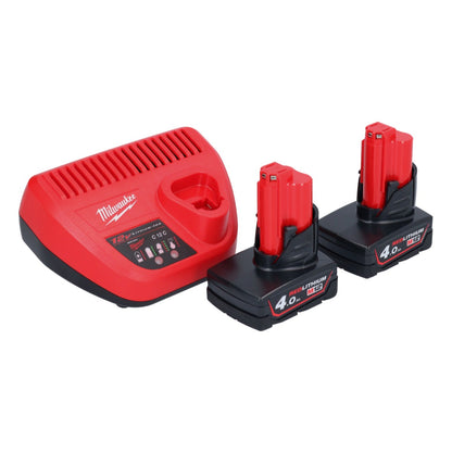 Milwaukee M12 FDGA-402 Geradschleifer abgewinkelt 12 V 6 / 8 mm Brushless + 2x Akku 4,0 Ah + Ladegerät