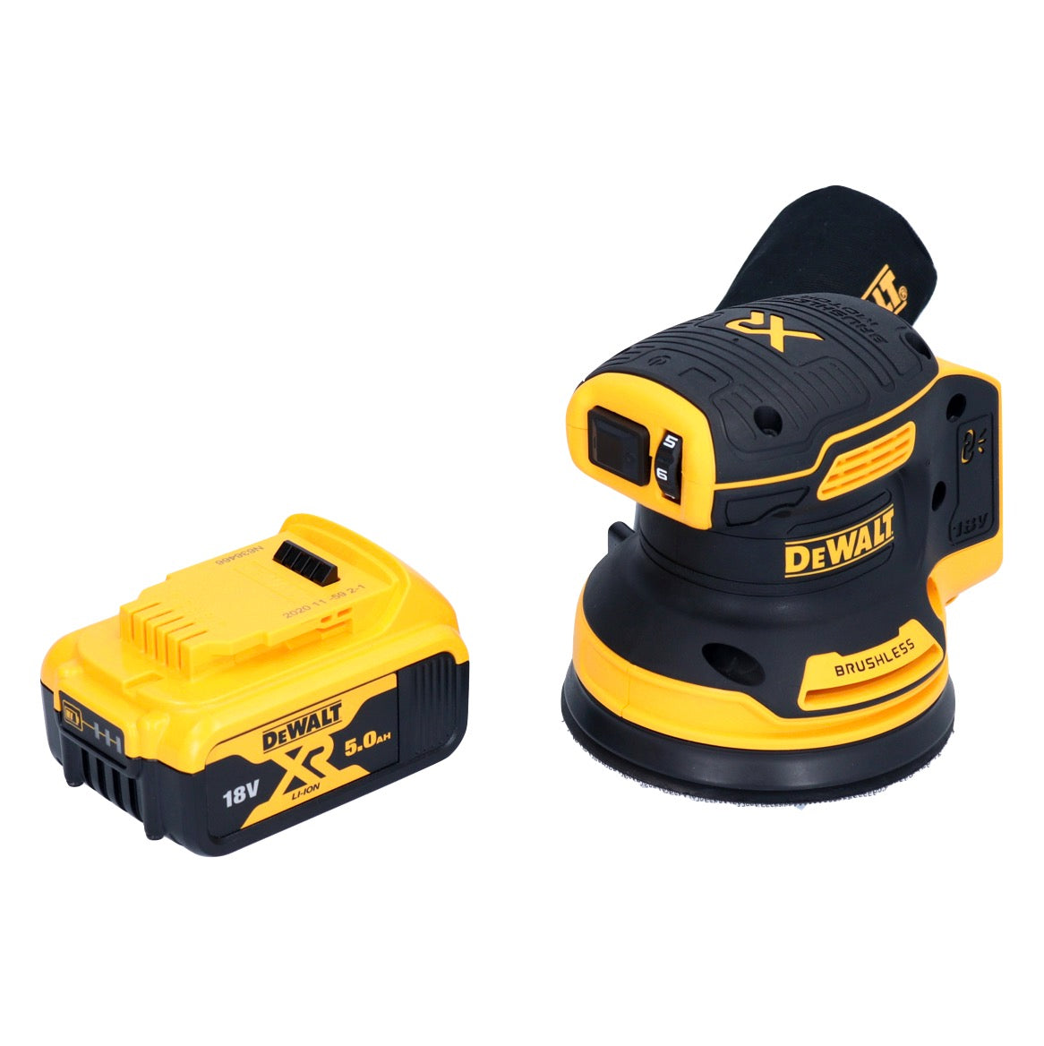 DeWalt DCW 210 N Akku Exzenterschleifer 18 V 125 mm Brushless + 1x Akku 5,0 Ah - ohne Ladegerät - Toolbrothers