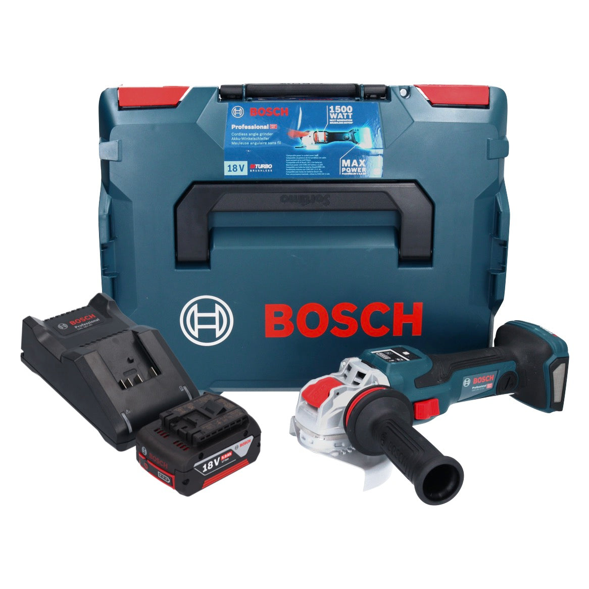 Bosch GWX 18V-15 SC Professional Akku Winkelschleifer 18 V 125 mm BITURBO X-LOCK + 1x Akku 5,0 Ah + Ladegerät + L-BOXX - Toolbrothers