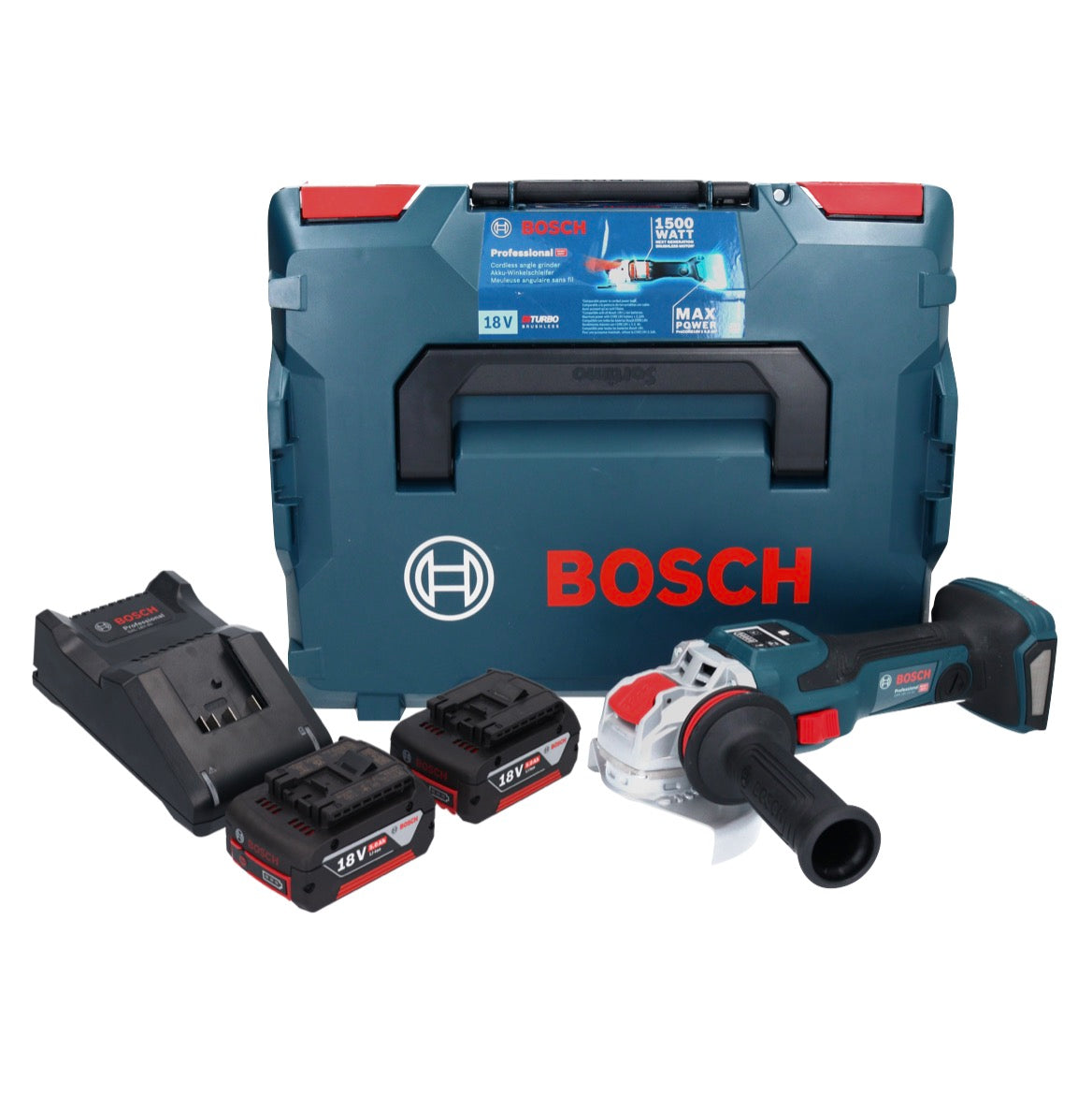 Bosch GWX 18V-15 SC Professional Akku Winkelschleifer 18 V 125 mm BITURBO X-LOCK + 2x Akku 5,0 Ah + Ladegerät + L-BOXX - Toolbrothers