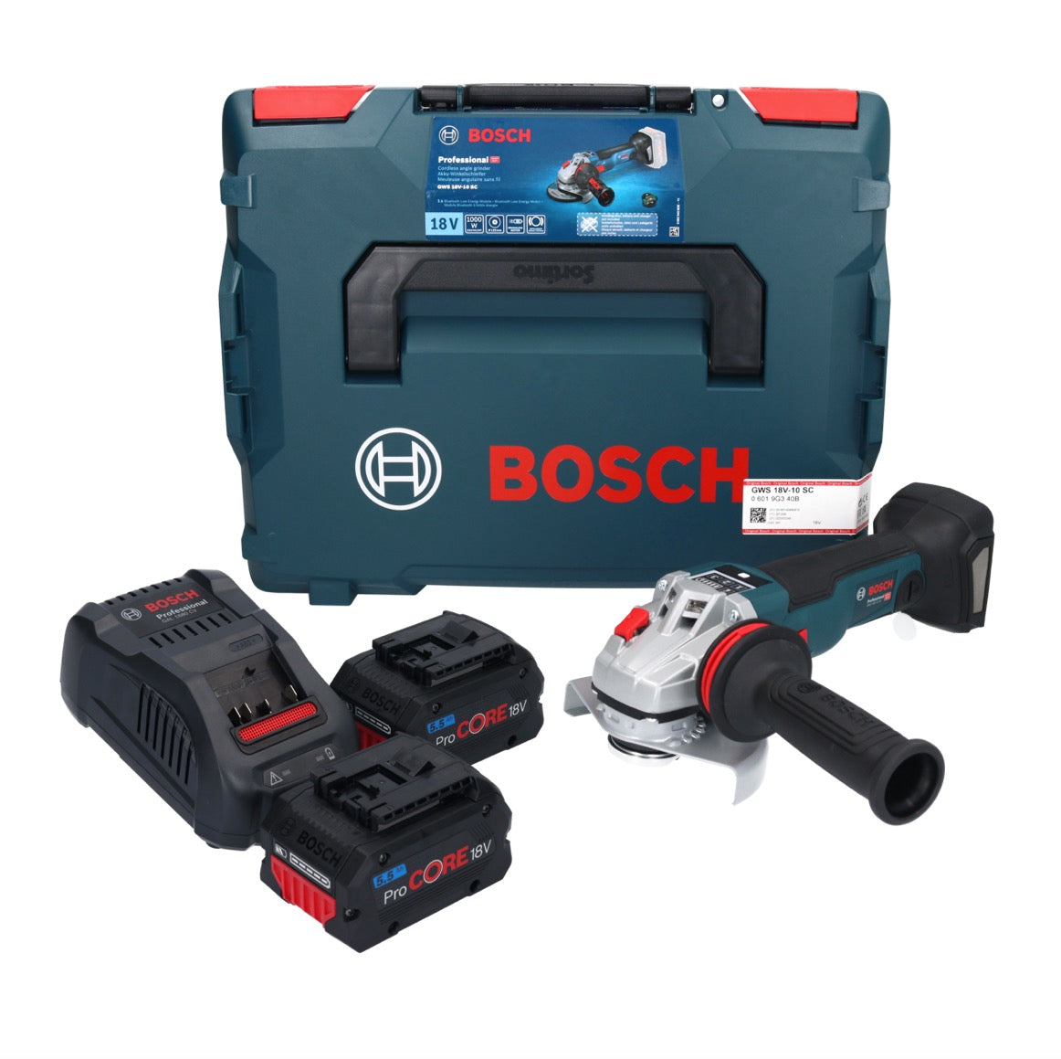 Bosch GWS 18V-10 SC Akku Winkelschleifer 18 V 125 mm ( 06019G340E ) Brushless + 2x ProCORE Akku 5,5 Ah + Ladegerät + L-Boxx - Toolbrothers