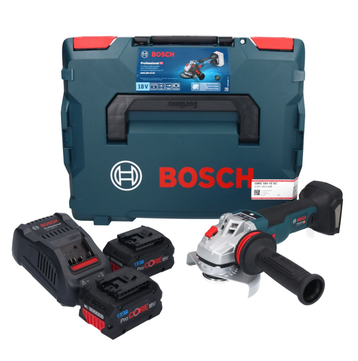 Meuleuse d'angle sur batterie Bosch GWS 18V-10 SC 18 V 125 mm sans balais + 2x batterie ProCORE 8,0 Ah + chargeur + L-Boxx