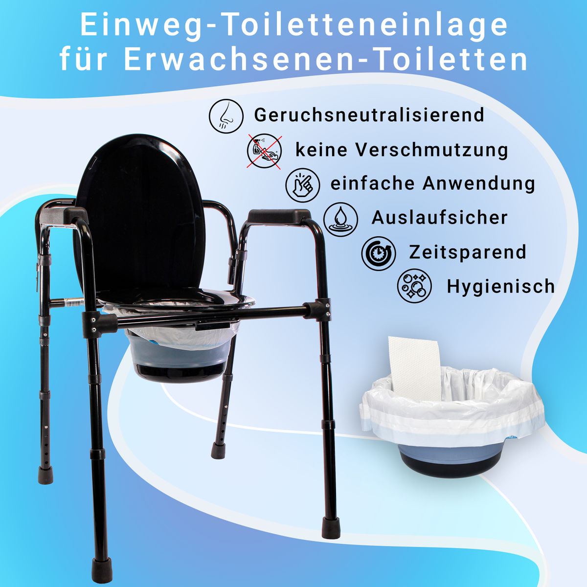 80 Toiletteneinlagen mit Superabsorbierenden Unterlagen, 4 Rollen, 20 Stück pro Rolle, Einlage 59 x 38 cm, mit Kordelzug, in weiß, blau 2er Set - Toolbrothers