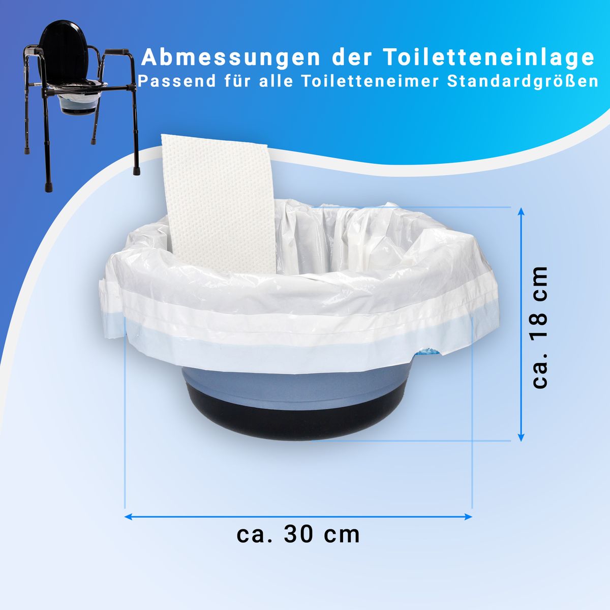 80 Toiletteneinlagen mit Superabsorbierenden Unterlagen, 4 Rollen, 20 Stück pro Rolle, Einlage 59 x 38 cm, mit Kordelzug, in weiß, blau 2er Set - Toolbrothers