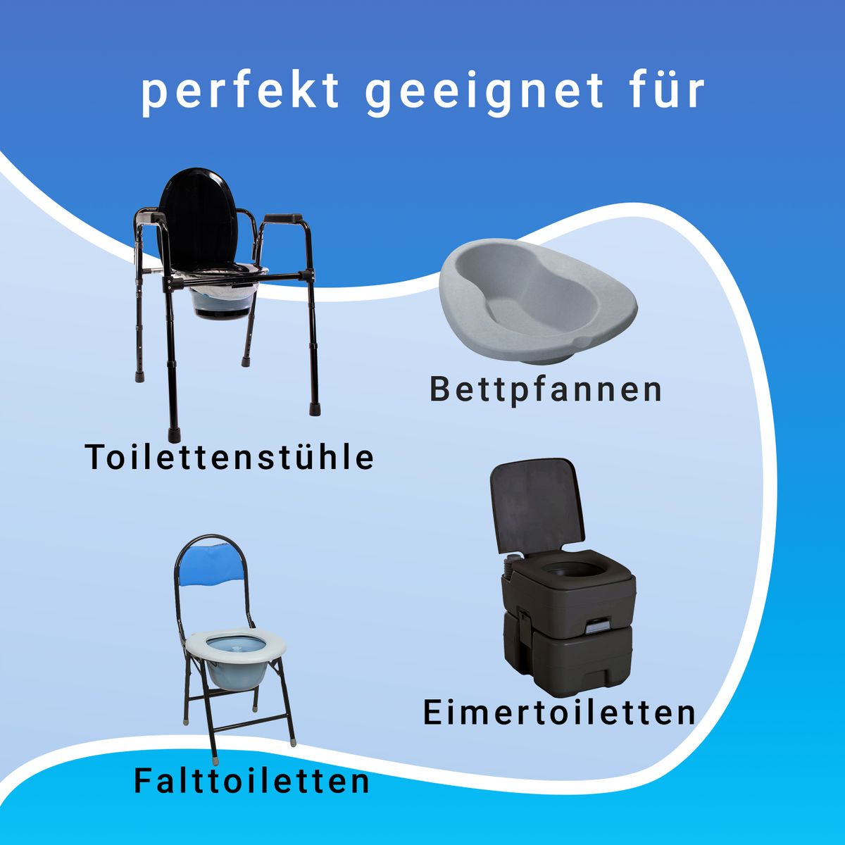 160 Toiletteneinlagen mit Superabsorbierenden Unterlagen, 8 Rollen, 20 Stück pro Rolle, Einlage 59 x 38 cm, mit Kordelzug, in weiß, blau 4er Set - Toolbrothers