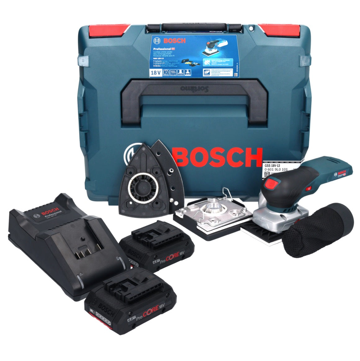 Ponceuse orbitale à batterie Bosch GSS 18V-13 18 V + 2x batterie ProCORE 4,0 Ah + chargeur + L-BOXX