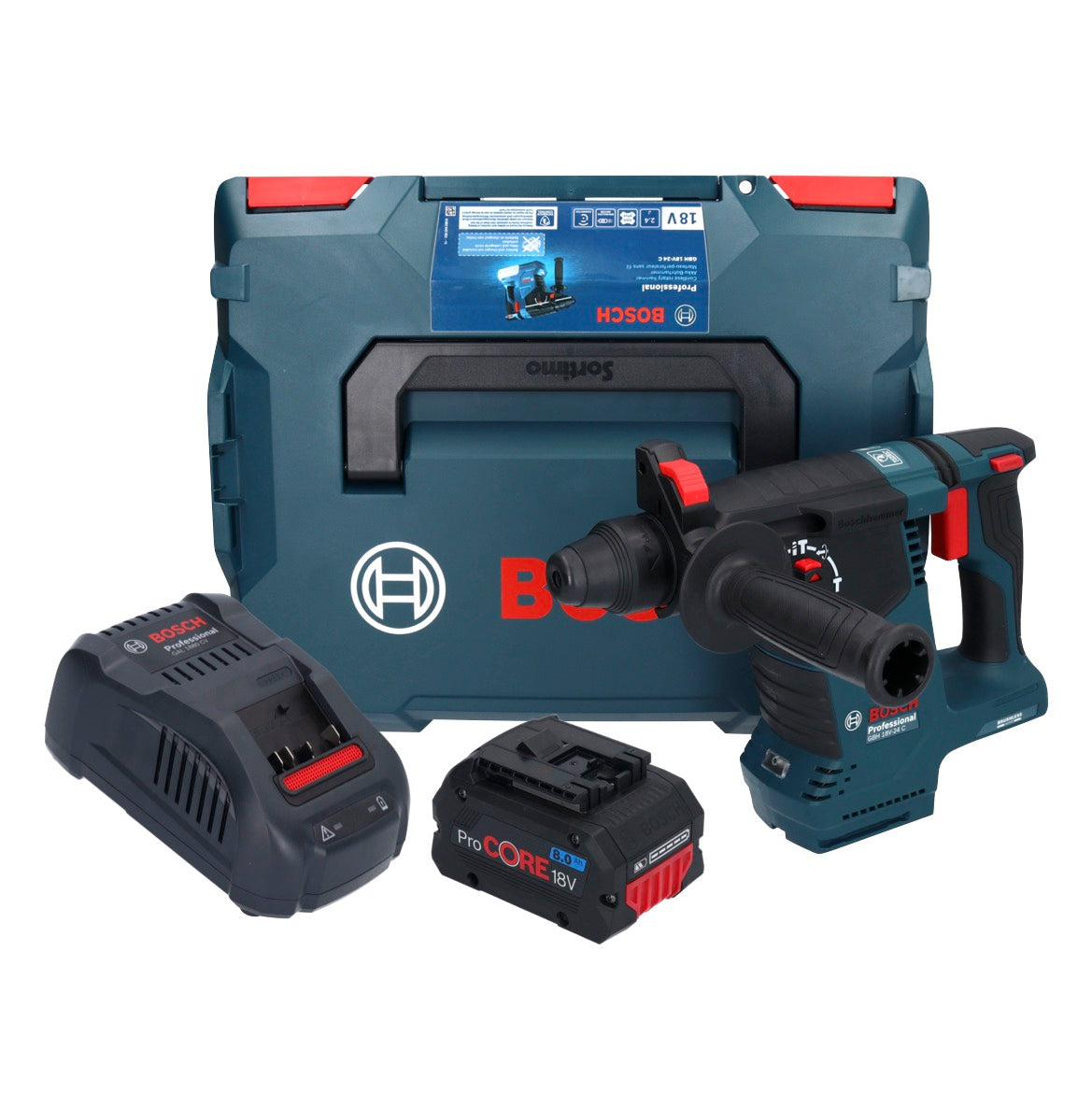 Bosch GBH 18V-24 C Professional marteau perforateur sans fil 18 V 2,4 J sans balais SDS plus + 1 batterie ProCORE 8,0 Ah + chargeur + L-BOXX