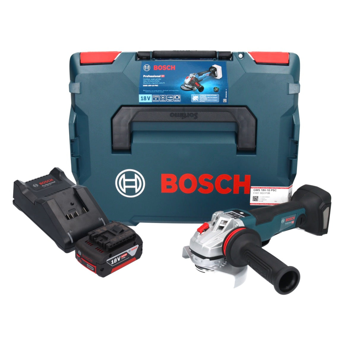 Bosch GWS 18V-10 PSC Professional Akku Winkelschleifer 18 V 125 mm Brushless + 1x Akku 5,0 Ah + Ladegerät + L-Boxx - Toolbrothers