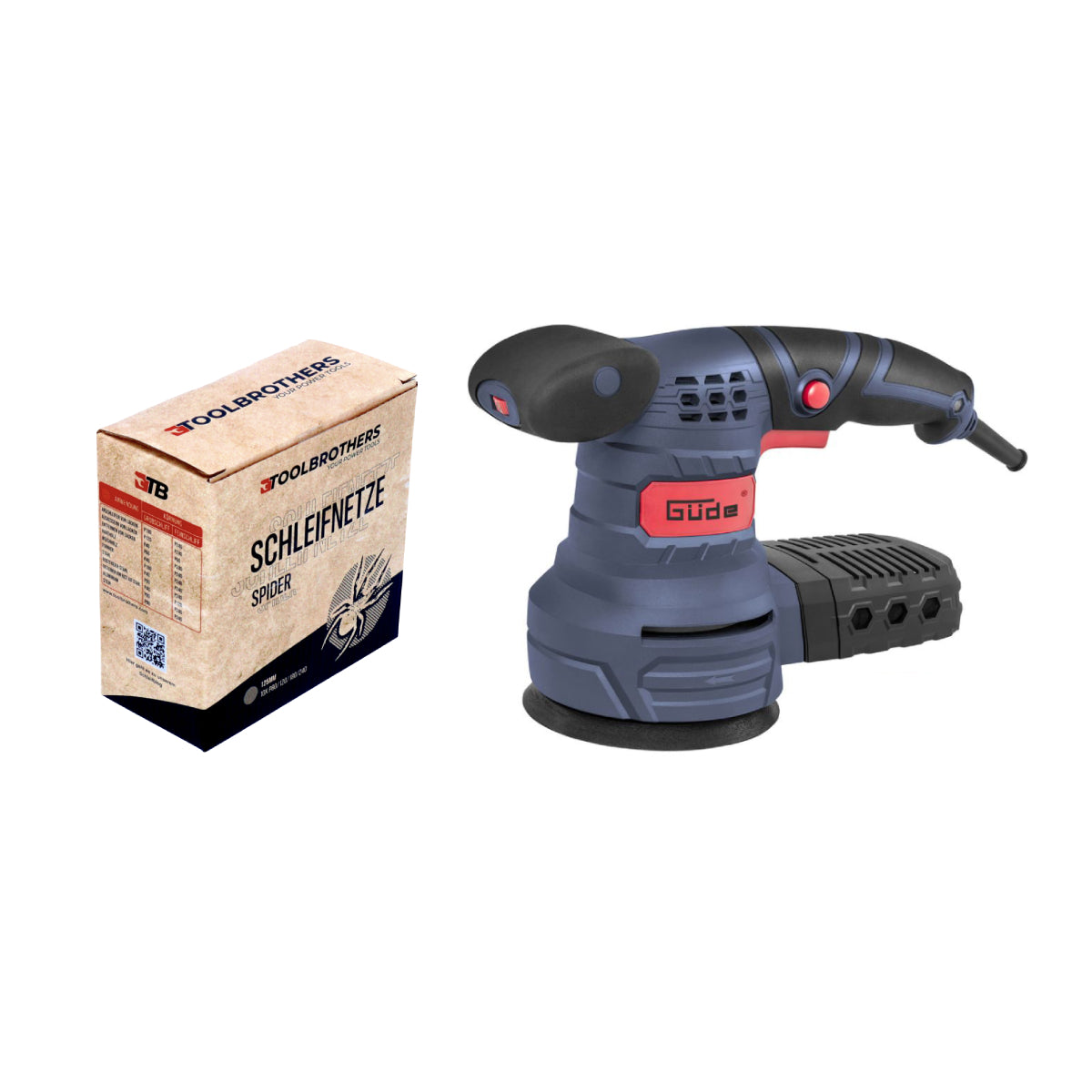 Güde EXS 125 E Exzenterschleifer 380 Watt 125 mm ( 58130 ) + 1x Toolbrothers SPIDER Netzschleifmittel Set - Toolbrothers