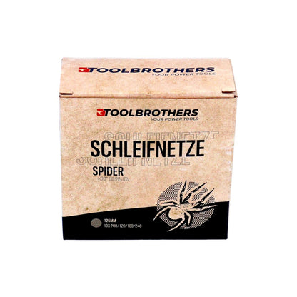 Toolbrothers SPIDER Schleifset Netzschleifmittel 4 Packungen 160x Schleifnetze 125mm Klett je 40x P80 / P120 / P180 / 240 für Hartholz, Weichholz, Lack, Stein, Stahl, Aluminium, Furnier - Toolbrothers