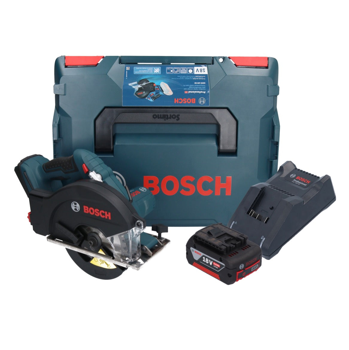 Bosch GKM 18V-50 Professional Akku Metall Handkreissäge 18 V 136 mm Brushless + 1x Akku 5,0 Ah + Ladegerät + L-Boxx - Toolbrothers