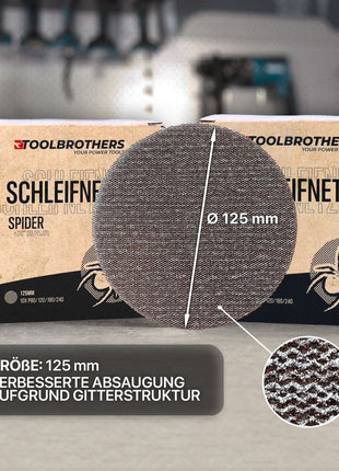 Makita BO 5041 Exzenterschleifer / Schleifmaschine 300 W 125 mm + 2x Toolbrothers SPIDER Netzschleifmittel Set - Toolbrothers