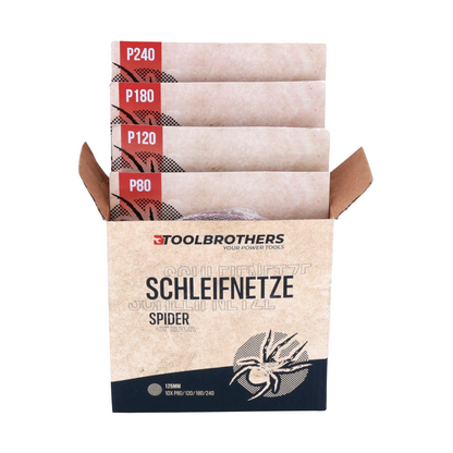 DBO 180 Z Akku Exzenterschleifer 18 V 125 mm + 2x Toolbrothers SPIDER Netzschleifmittel Set - ohne Akku, ohne Ladegerät, Ideal für Heimwerker, Schleifen, fest montierte Staubbox - Toolbrothers