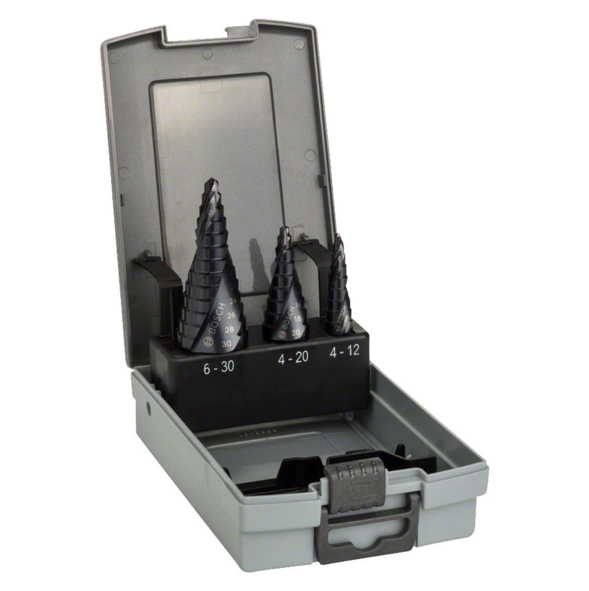 Bosch HSS-AlTiN Stufenbohrer Set 4 - 12 / 4 - 20 / 6 - 30 mm 3 tlg. ( 2608588069 ) 3-Flächen-Schaft - Toolbrothers