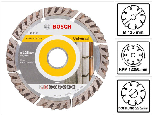 Bosch Standard pour disque à tronçonner diamanté universel 125 x 22,23 mm (2608615059) pour béton, acier-béton, cuisson, chaux et grès