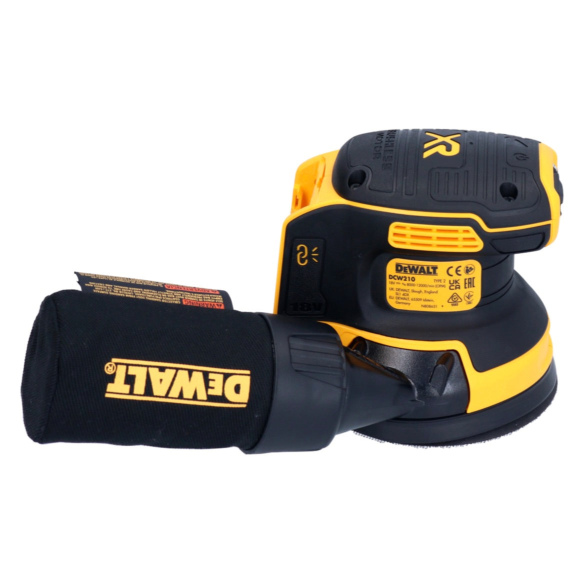 DeWalt DCW 210 N Akku Exzenterschleifer 18 V 125 mm Brushless + 1x Akku 2,0 Ah + 1x Toolbrothers TURTLE Schleifscheiben Set - ohne Ladegerät - Toolbrothers