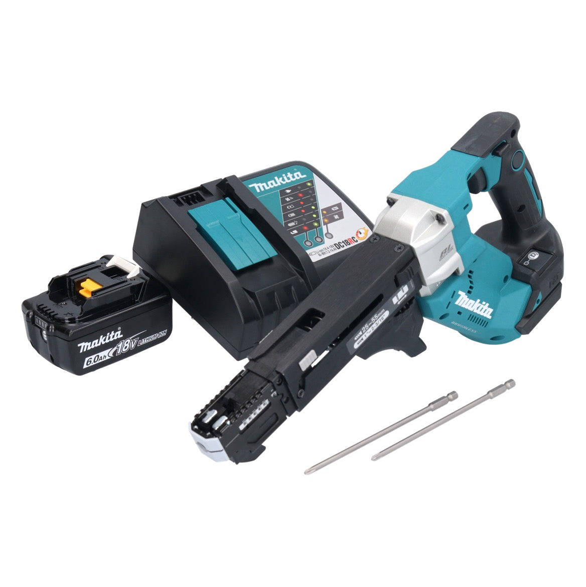 Makita DFR 551 RG1 Akku Magazinschrauber 18 V 25 - 55 mm Brushless + 1x Akku 6,0 Ah + Ladegerät - Toolbrothers