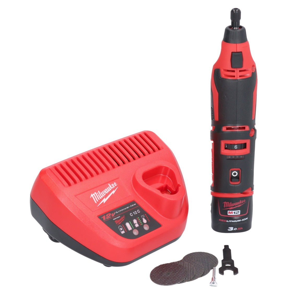 Outil rotatif à batterie Milwaukee C12 RT-301 12 V + 1x batterie 3,0 Ah + chargeur