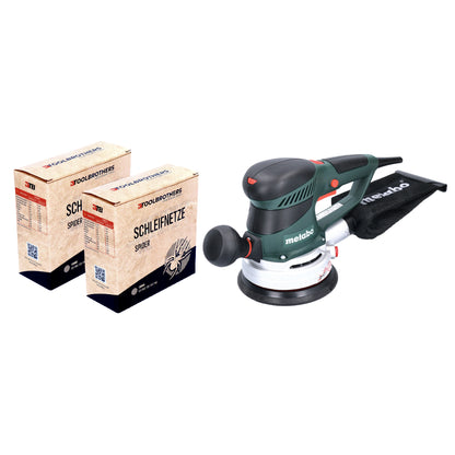 Metabo SXE 450 TurboTec Exzenterschleifer 350 Watt 150 mm ( 600129000 ) + 2x Toolbrothers SPIDER Schleifnetz-Set 80x Schleifnetze 150 mm Klett je 20x P80 / P120 / P180 / 240 - Toolbrothers