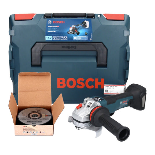 Bosch GWS 18V-10 PSC Professional Akku Winkelschleifer 18 V 125 mm ( 06019G3F0B ) Brushless + L-Boxx + Toolbrothers MANTIS Trennscheiben- Set - ohne Akku, ohne Ladegerät - Toolbrothers