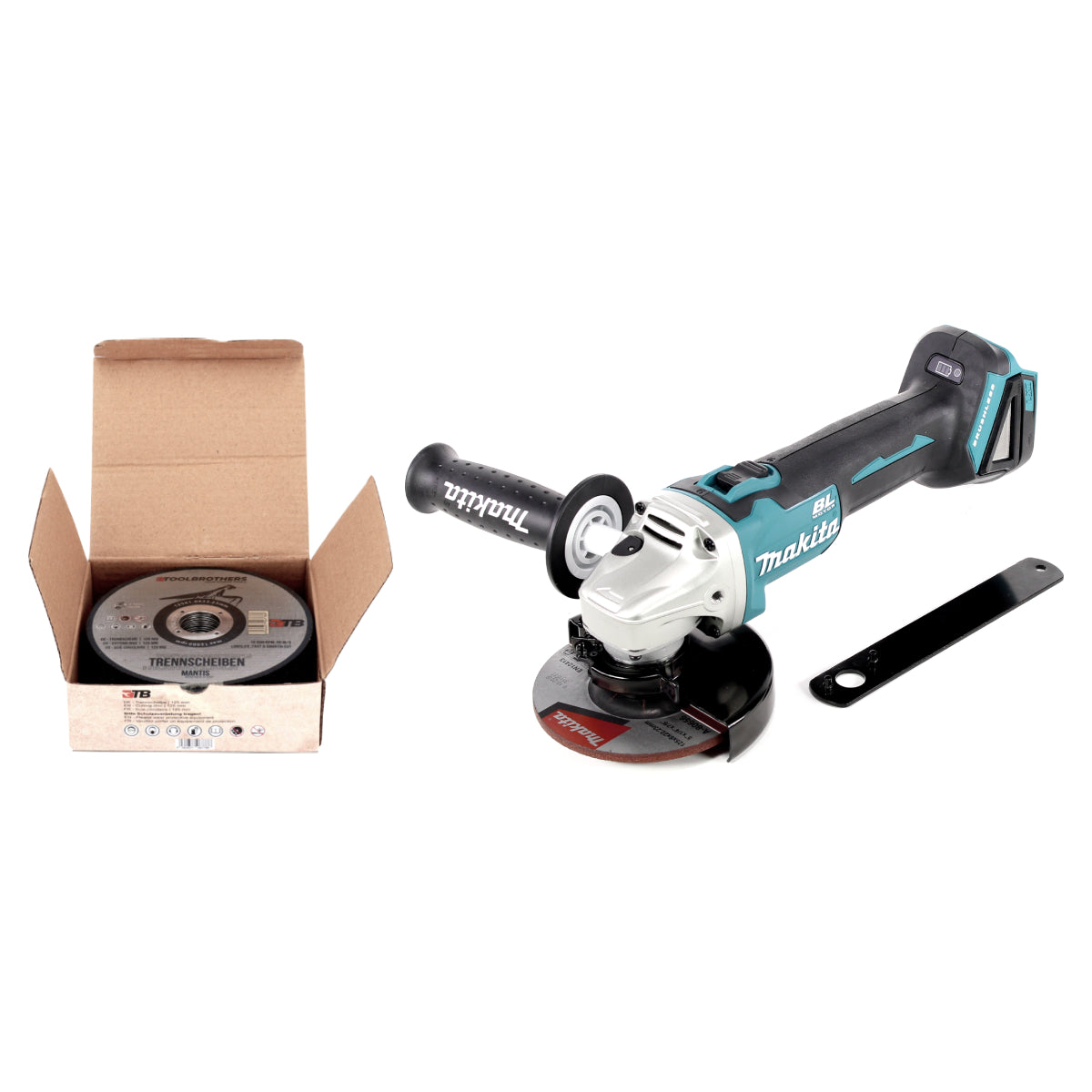 Makita DGA 506 Z Meuleuse d'angle sans fil 18 V 125 mm brushless solo + jeu de disques à tronçonner Toolbrothers MANTIS - sans batterie, sans chargeur