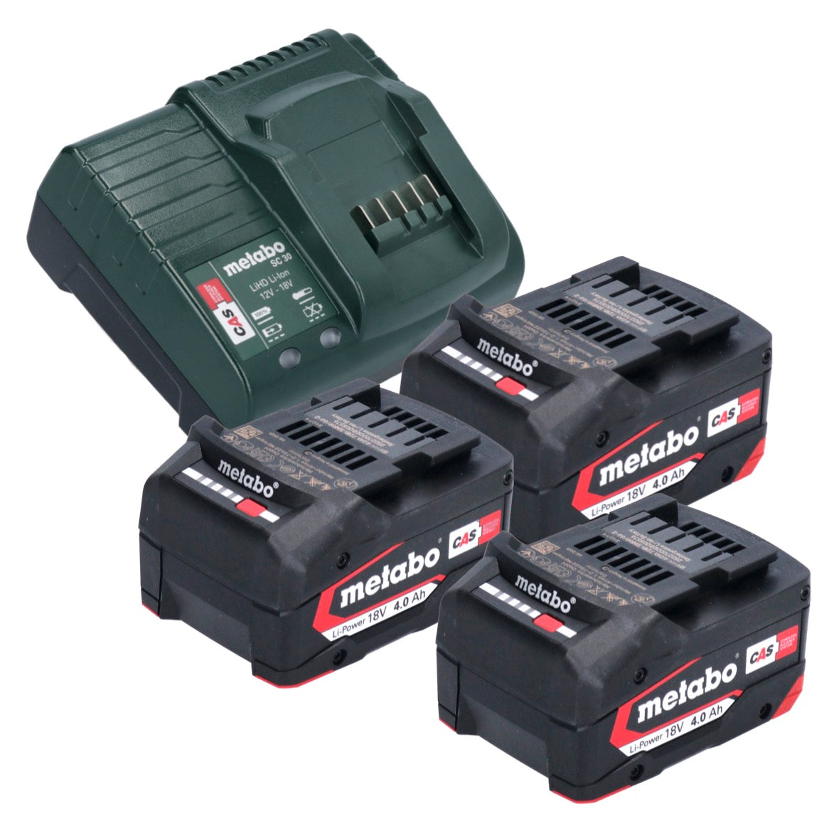 Metabo Basic Set 3x batterie Li-Power 18 V 4,0 Ah + chargeur Metabo SC 30 12 - 18 V