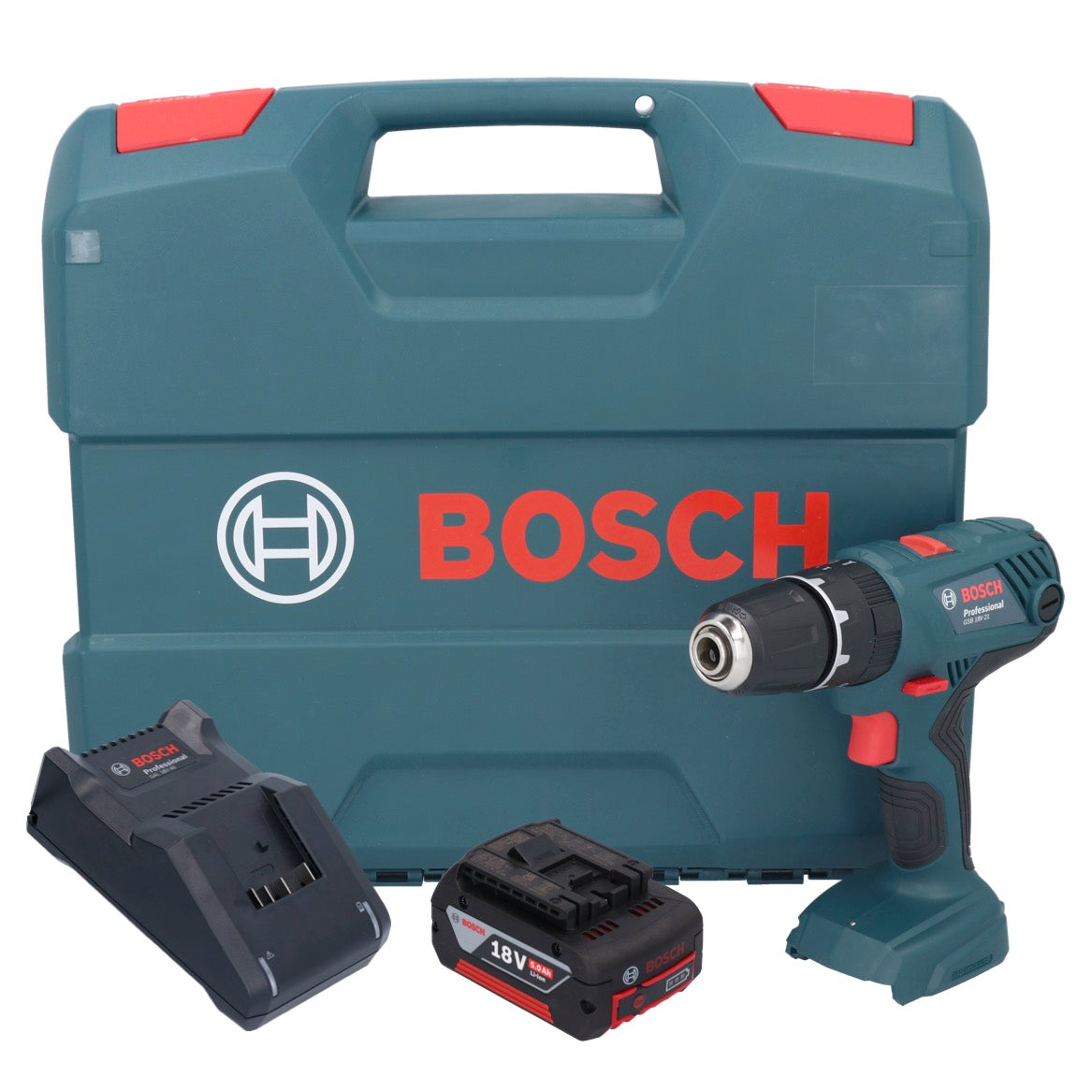 Perceuse à percussion sans fil Bosch GSB 18V-21 18 V 55 Nm + 1x batterie 5,0 Ah + chargeur + mallette en L