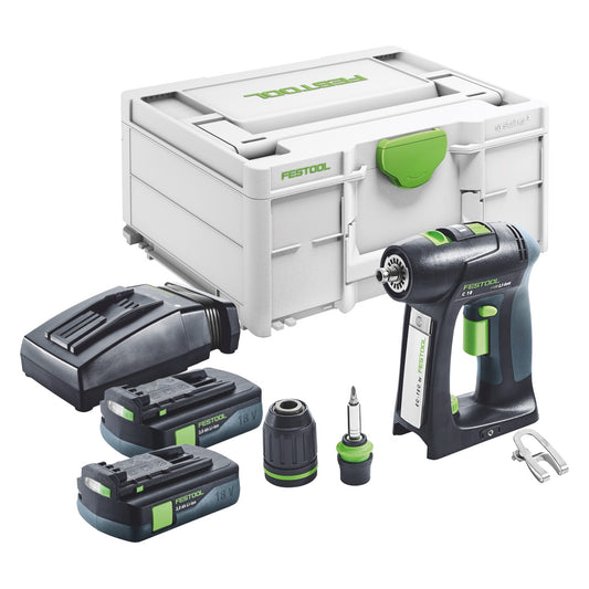 Festool C 18-Basic Akku Bohrschrauber 18 V 45 Nm Brushless + 2x Akku 3,0 Ah + Ladegerät + Systainer - Toolbrothers