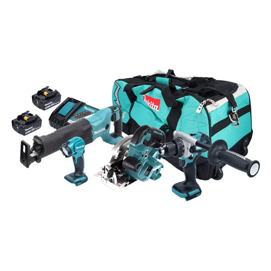 Makita DLX 5085 TX1 Akku Kombo Kit 18 V DHP 486 + DHS 661 + DJR 186 + DEADML 815 + 2x Akku 5,0 Ah + Ladegerät + Tasche