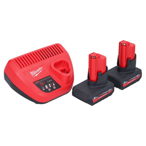 Milwaukee M12 HNRG-502 Akku Starter Set 2x HB5 High Output 12 V 5,0 Ah / 5000 mAh Li-Ion Akku ( 2x 4932480165 ) + M12-C12C Ladegerät - Toolbrothers