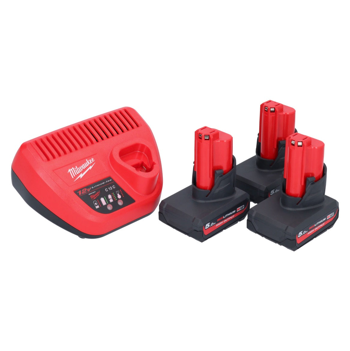 Milwaukee M12 HNRG-503 Akku Starter Set 3x HB5 High Output 12 V 5,0 Ah / 5000 mAh Li-Ion Akku ( 3x 4932480165 ) + M12-C12C Ladegerät - Toolbrothers