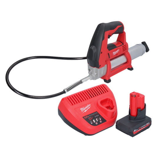 Pistolet graisseur à batterie Milwaukee M12 GG-501 12 V 562 bar + 1x batterie 5,0 Ah + chargeur