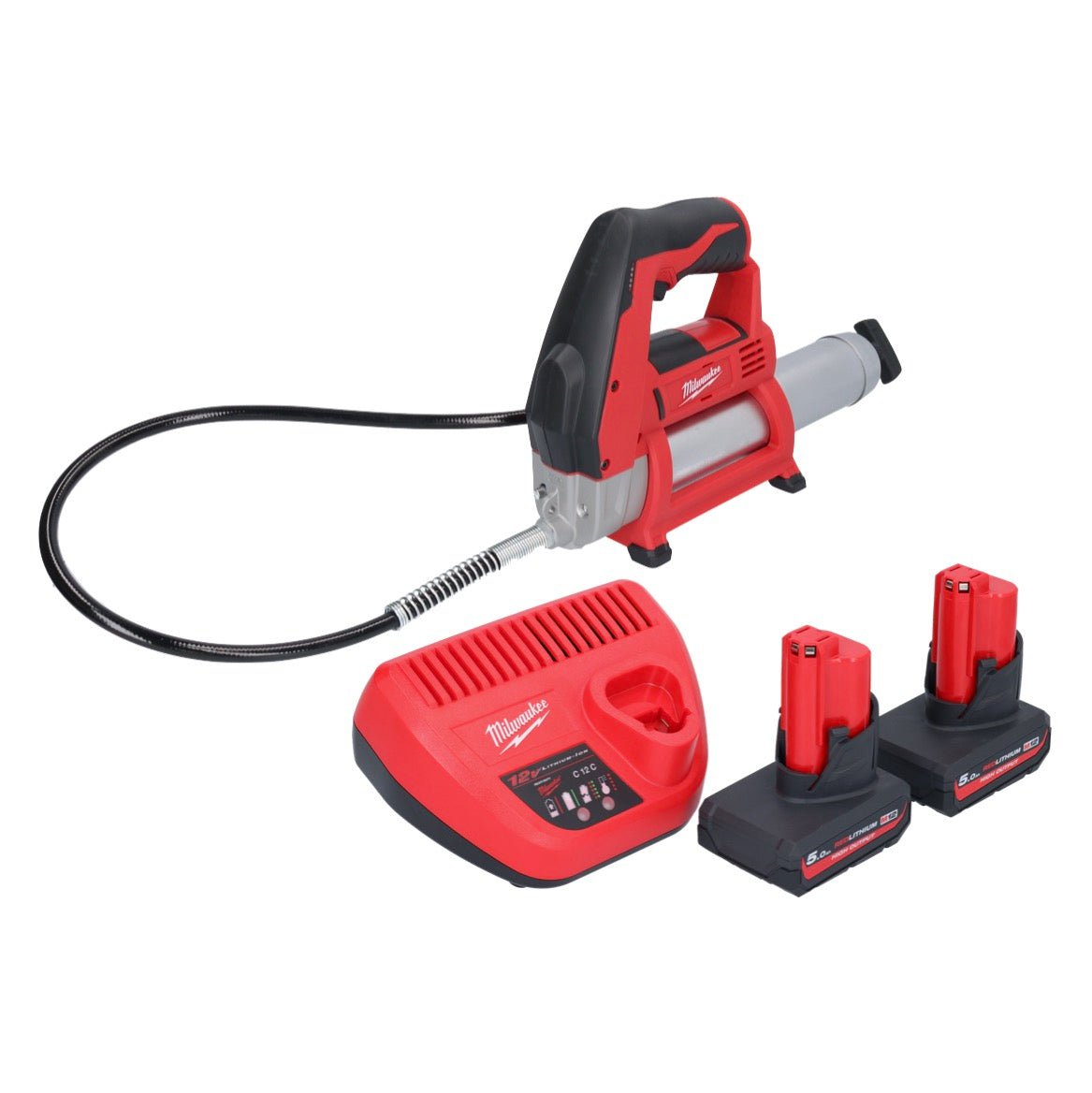 Pistolet graisseur à batterie Milwaukee M12 GG-502 12 V 562 bar + 2x batteries 5,0 Ah + chargeur