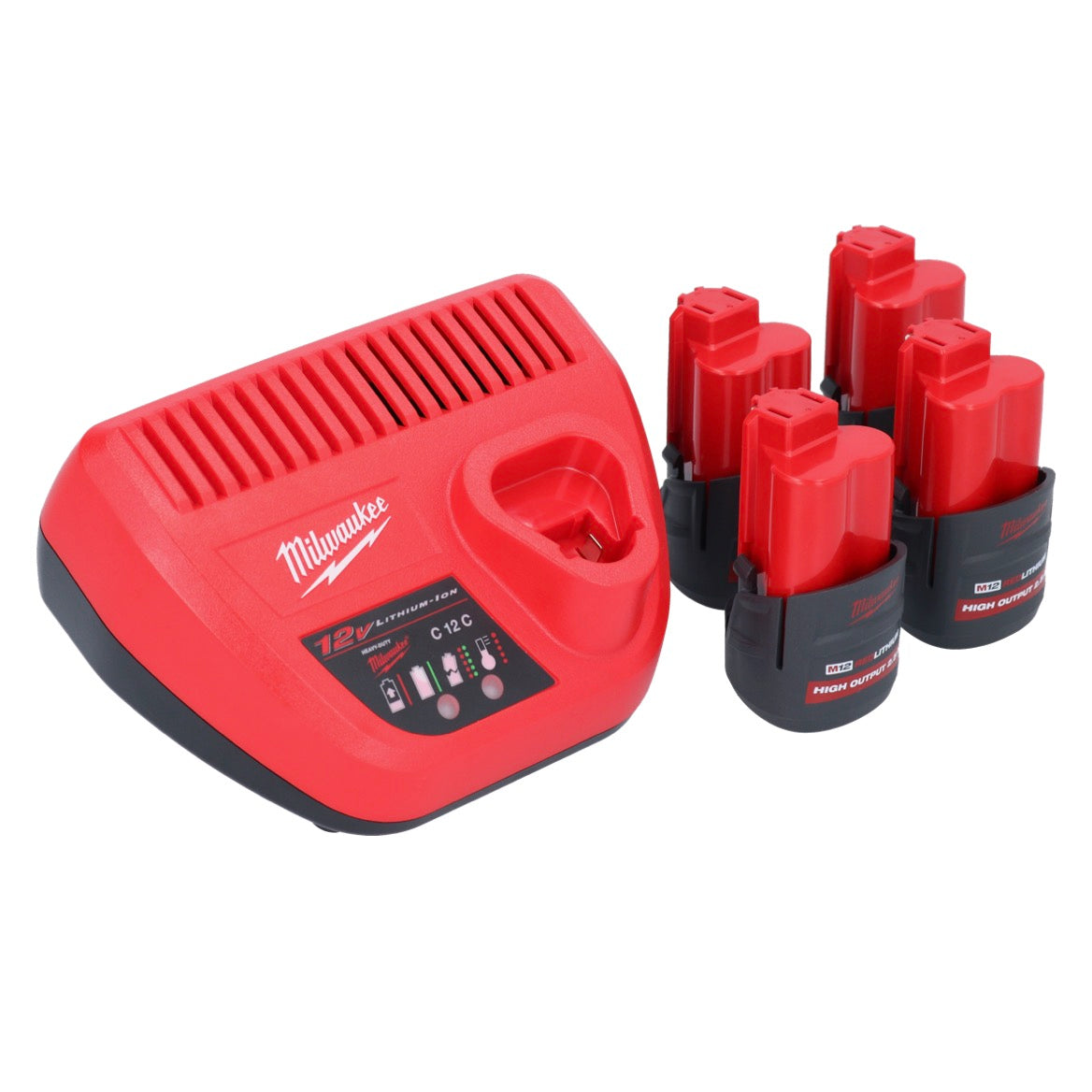 Milwaukee M12 HNRG-254 Akku Starter Set High Output 12 V + 4x HB2.5 Akku 2,5 Ah ( 4932480164 ) + M12 C12 C Ladegerät ( 4932352000 ) - Toolbrothers