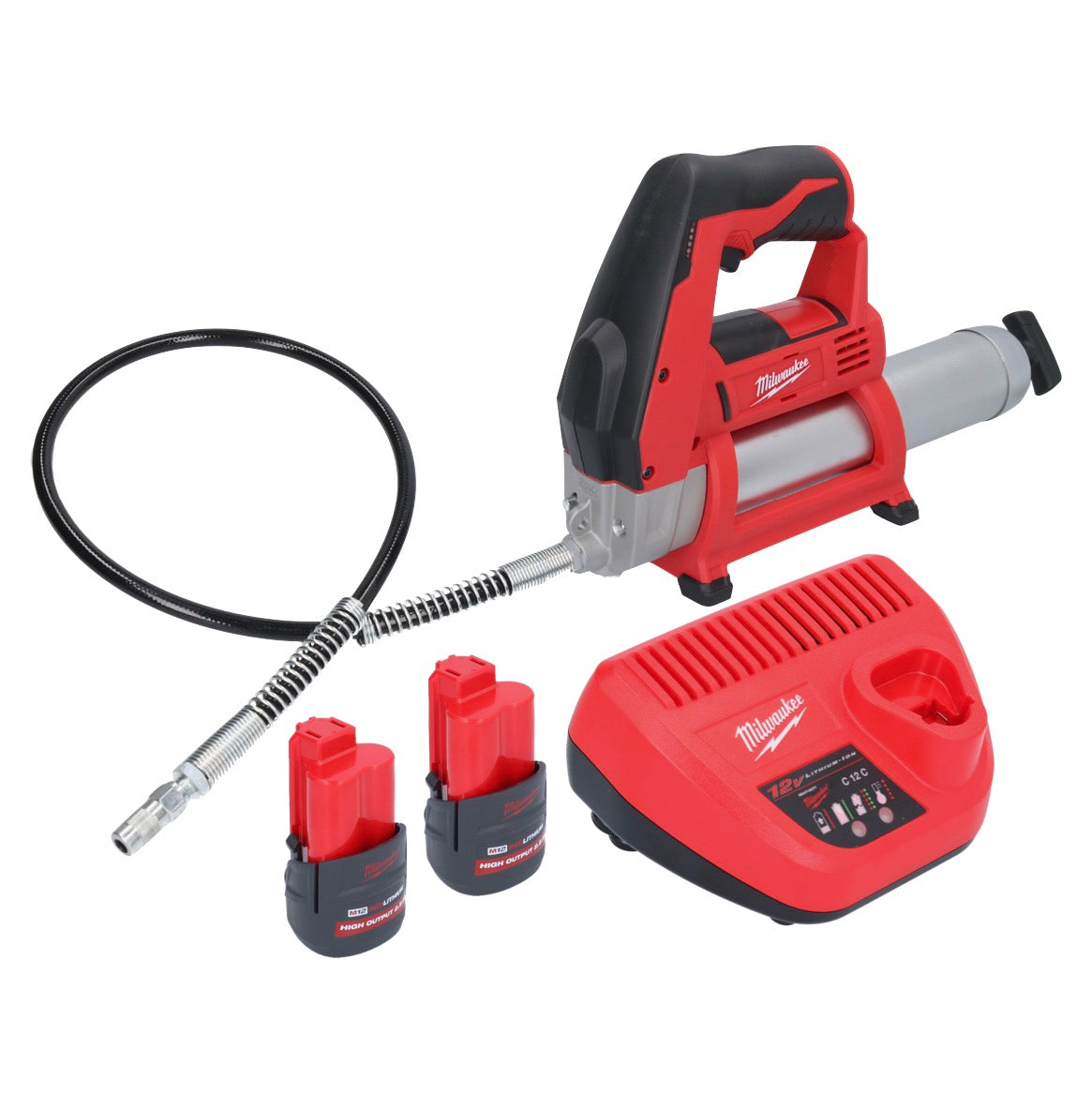 Pistolet graisseur à batterie Milwaukee M12 GG-252 12 V 562 bar + 2x batteries 2,5 Ah + chargeur