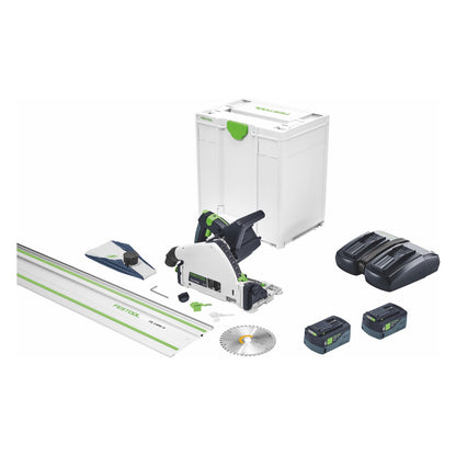 Festool TSC 55 5,0 KEBI-Plus/XL-FS Akku Tauchsäge 18 V / 36 V ( 2x 18 V ) 160 mm ( 577391 ) Brushless + 2x Akku 5,0 Ah + Doppelladegerät + Führungsschiene + Systainer - Toolbrothers