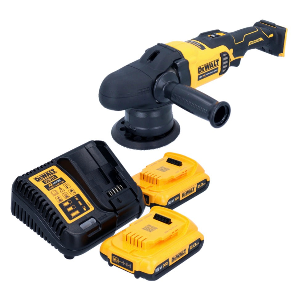 Polisseuse excentrique à batterie DeWalt DCM 848 D2 18 V 125 mm sans balais + 2x batteries 2,0 Ah + chargeur