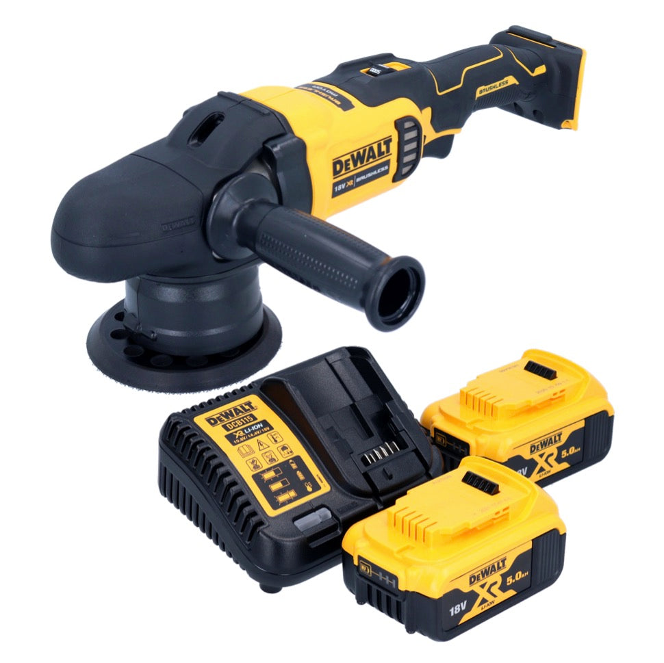 Polisseuse excentrique à batterie DeWalt DCM 848 P2 18 V 125 mm sans balais + 2x batteries 5,0 Ah + chargeur