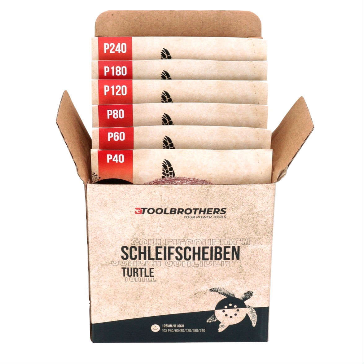 Toolbrothers TURTLE Schleifset 125mm + Milwaukee M18 BOS125-0 Akku Exzenterschleifer 18V 125mm Solo - ohne Akku, ohne Ladegerät - Toolbrothers