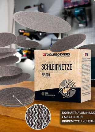 2x Toolbrothers SPIDER Schleifnetz-Set 125mm + Milwaukee M18 BOS125-0 Akku Exzenterschleifer 18V 125mm Solo - ohne Akku, ohne Ladegerät - Toolbrothers