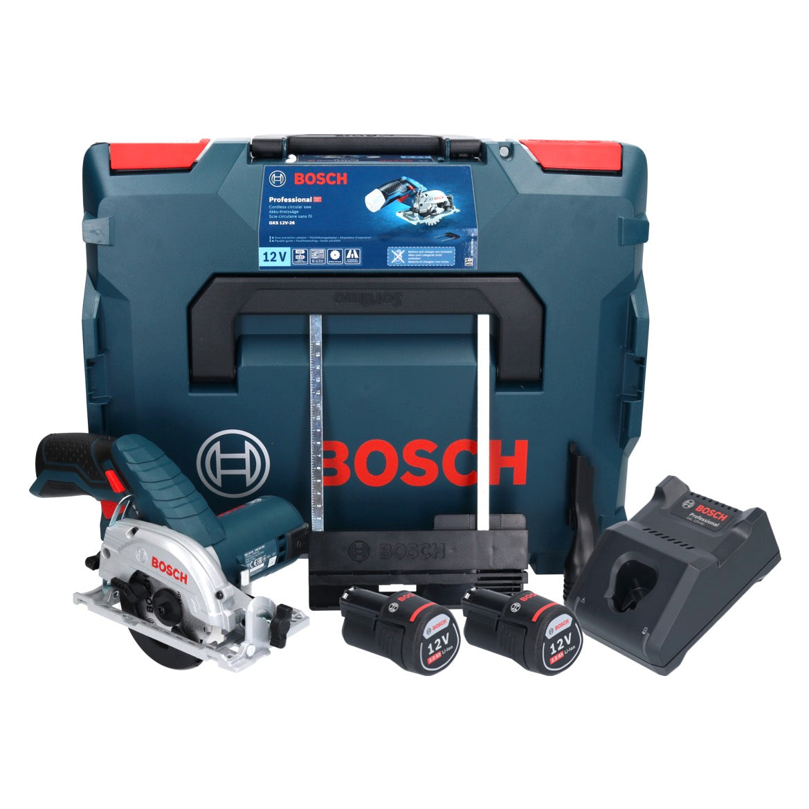 Bosch GKS 12V-26 Professional Akku Handkreissäge 12 V 85 mm + 2x Akku 2,0 Ah + Ladegerät + L-Boxx - Toolbrothers