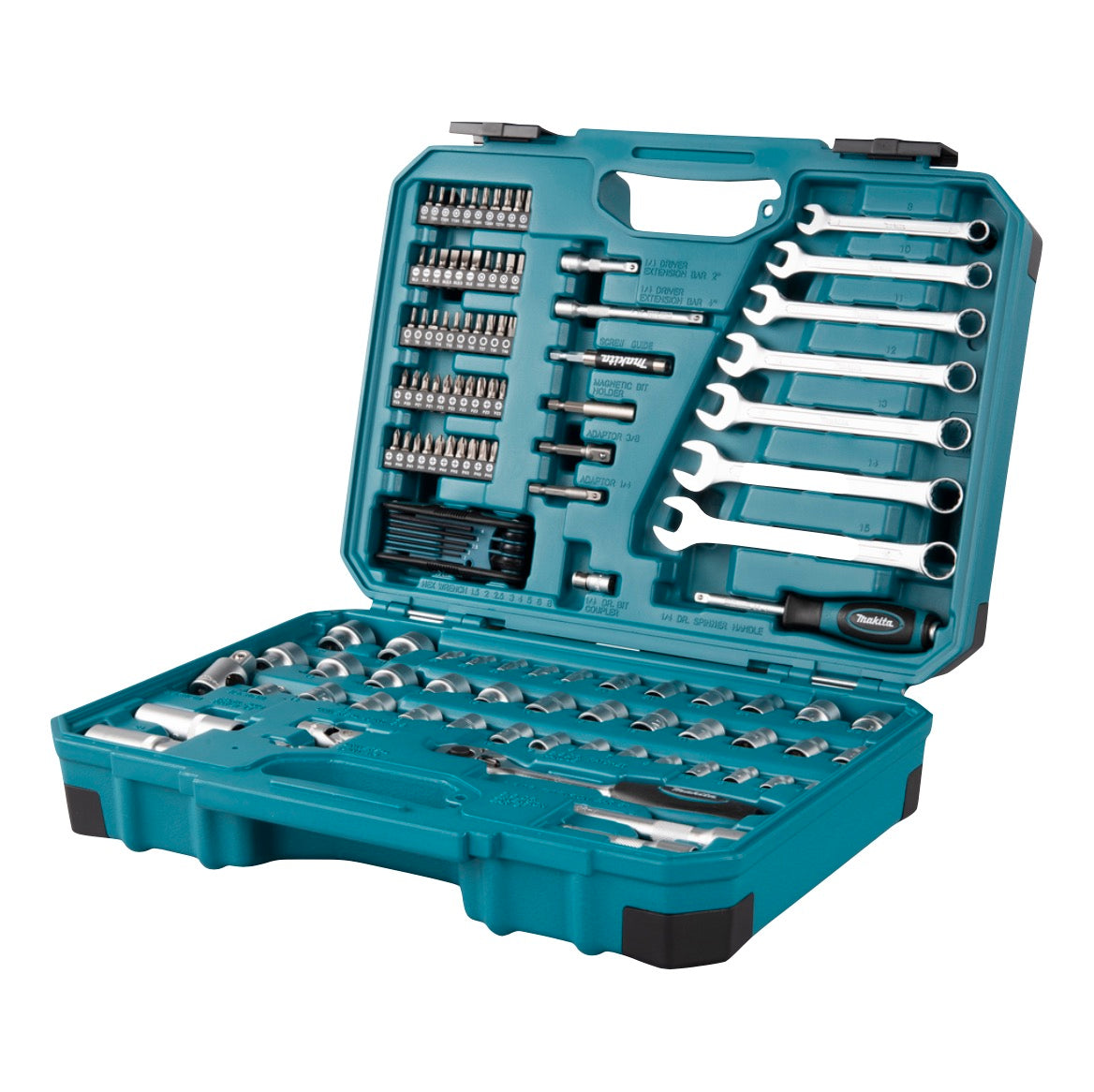 Makita Werkzeug Set 3/8" 1/4" 120 tlg. ( E-06616 ) Schraubendreher / Ratsche / Schraubenschlüssel / Bits + Koffer - Toolbrothers