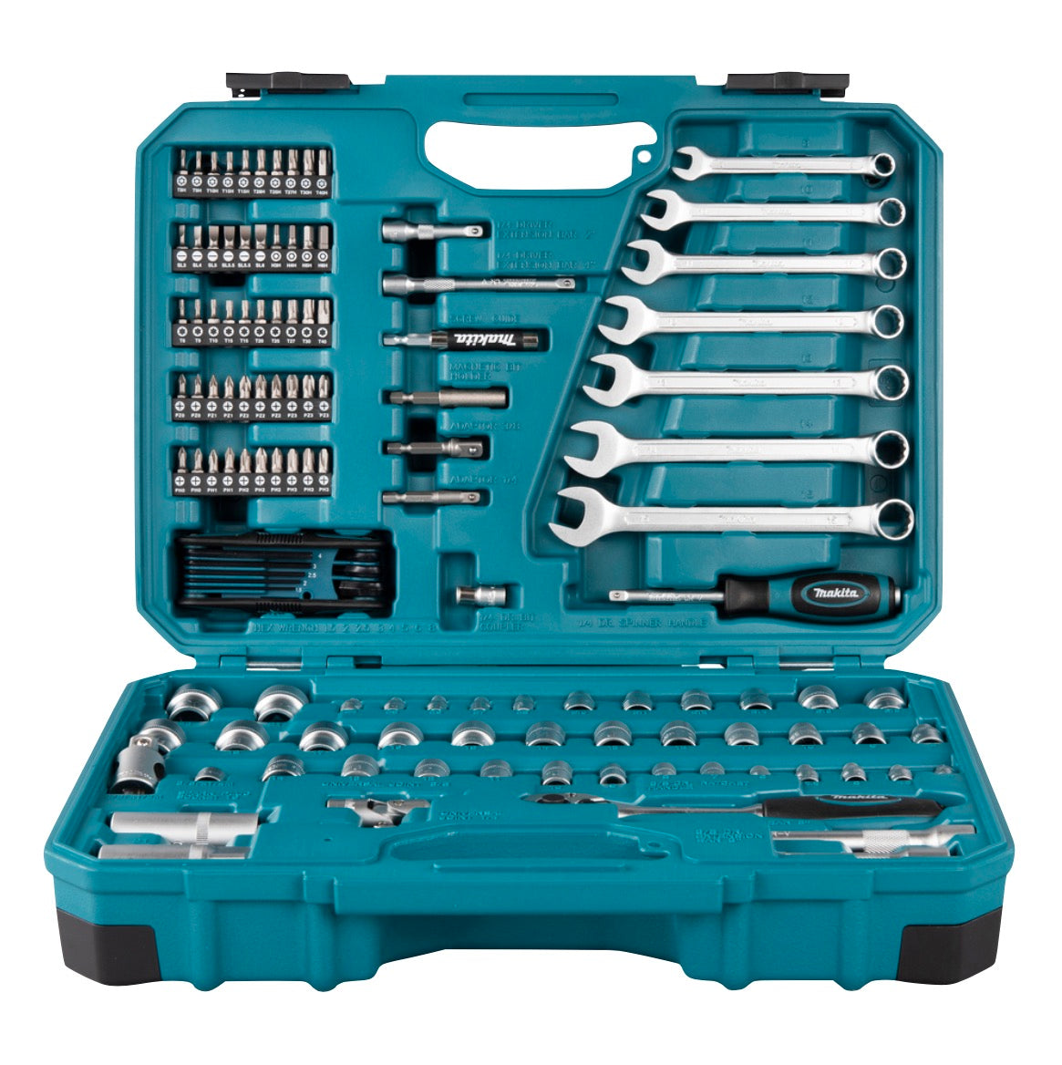 Makita Werkzeug Set 3/8" 1/4" 120 tlg. ( E-06616 ) Schraubendreher / Ratsche / Schraubenschlüssel / Bits + Koffer - Toolbrothers