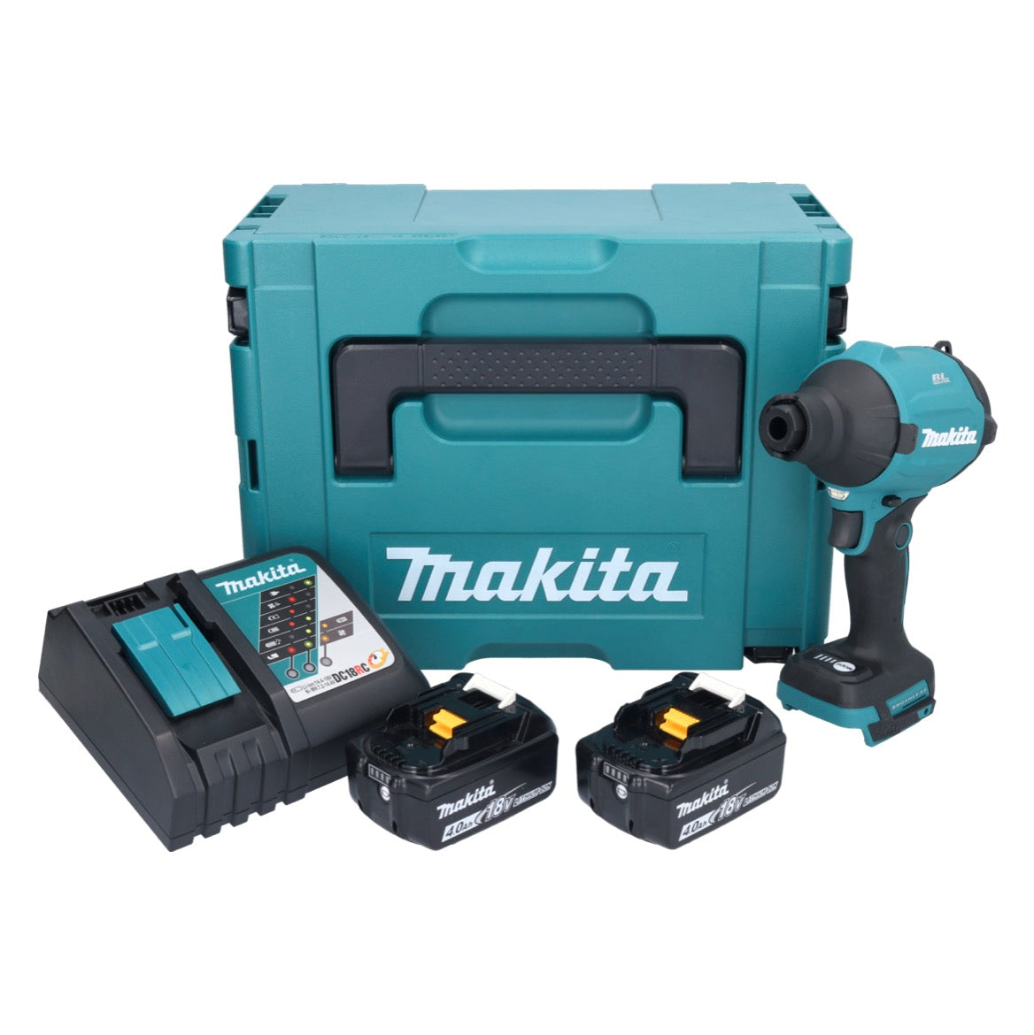 Makita DAS 180 RMJ Akku Gebläse 18 V Brushless + 2x Akku 4,0 Ah + Ladegerät + Makpac - Toolbrothers