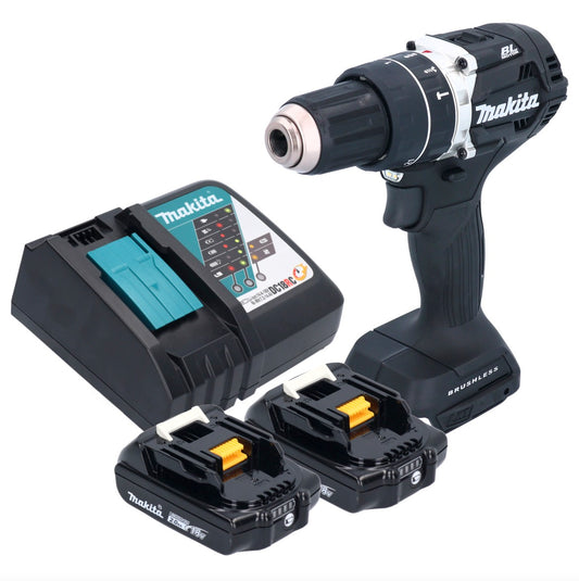 Makita DHP 484 RAB perceuse à percussion sans fil 18 V 54 Nm sans balais noir + 2x batteries 2,0 Ah + chargeur