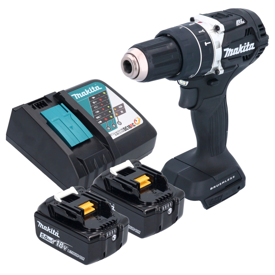 Makita DHP 484 RTB Akku Schlagbohrschrauber 18 V 54 Nm Brushless Schwarz + 2x Akku 5,0 Ah + Ladegerät - Toolbrothers