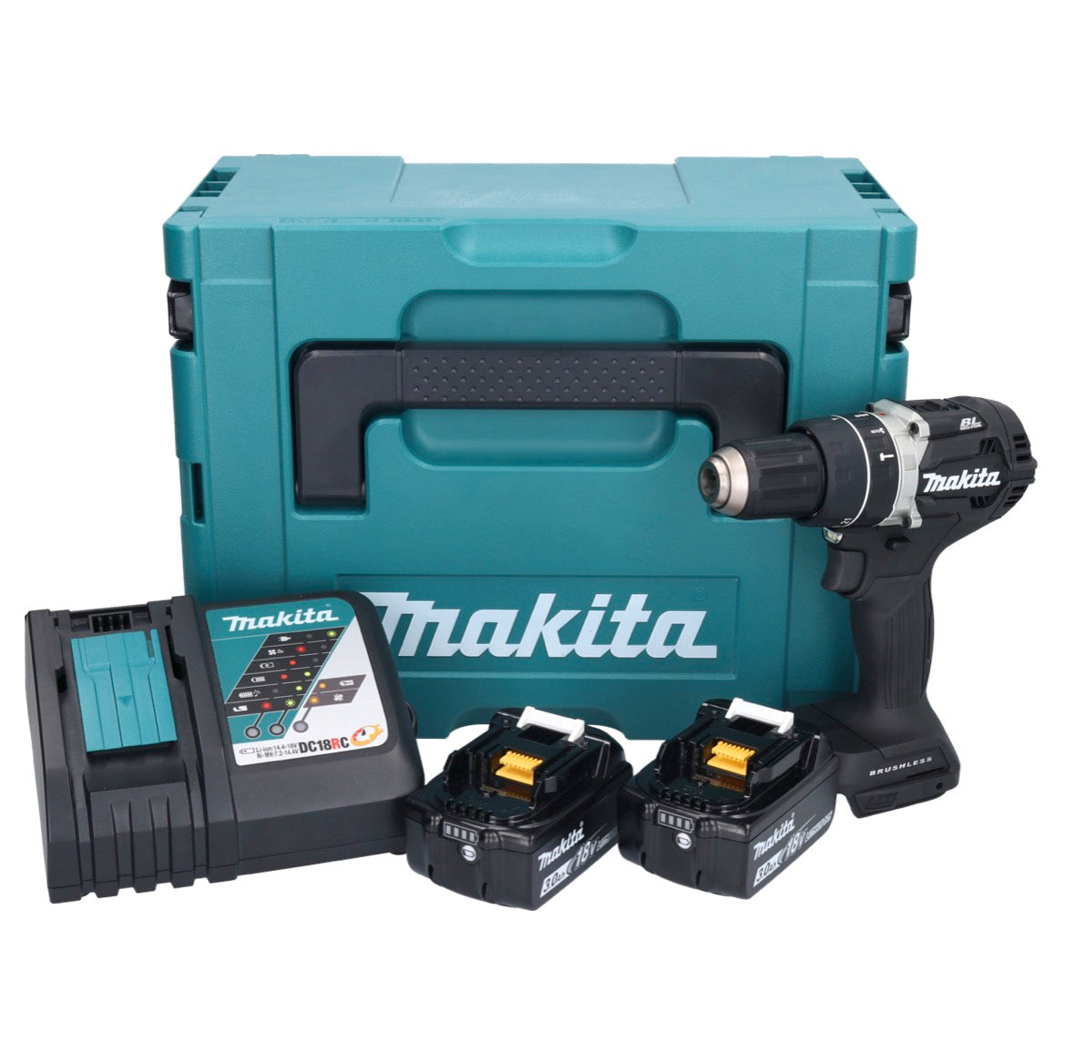 Makita DHP 484 RFJB Akku Schlagbohrschrauber 18 V 54 Nm Brushless Schwarz + 2x Akku 3,0 Ah + Ladegerät + Makpac - Toolbrothers