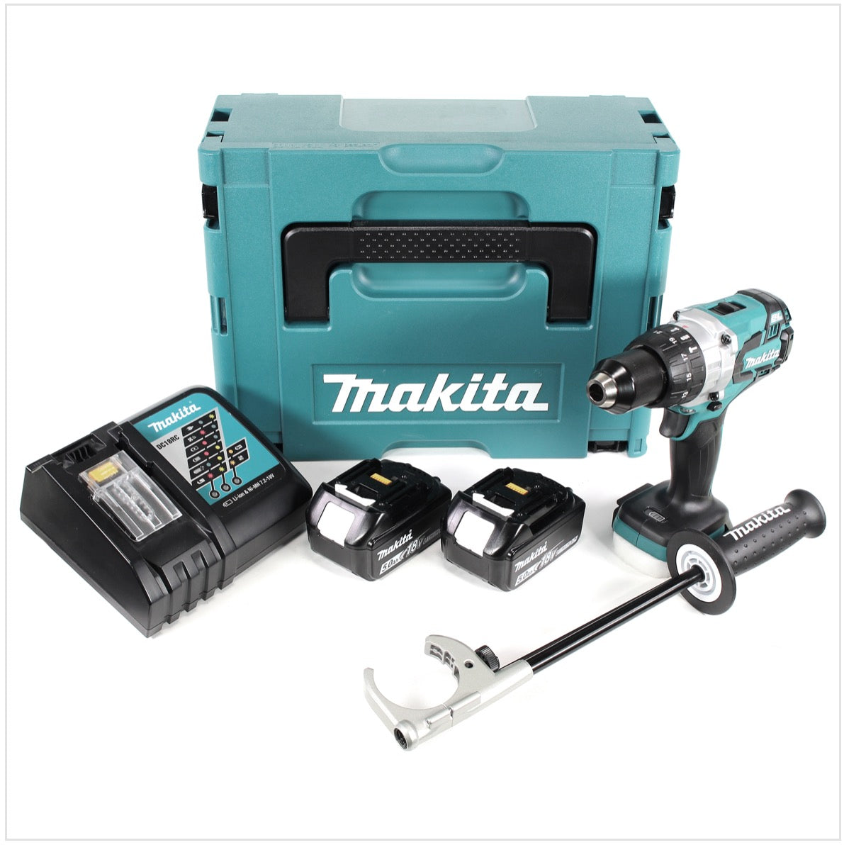 Makita DHP 481 RTJ 18 V Akku Schlagbohrschrauber Brushless 115 Nm im Makpac mit 2x BL1850 B 5,0 Ah Akku und Ladegerät - Toolbrothers