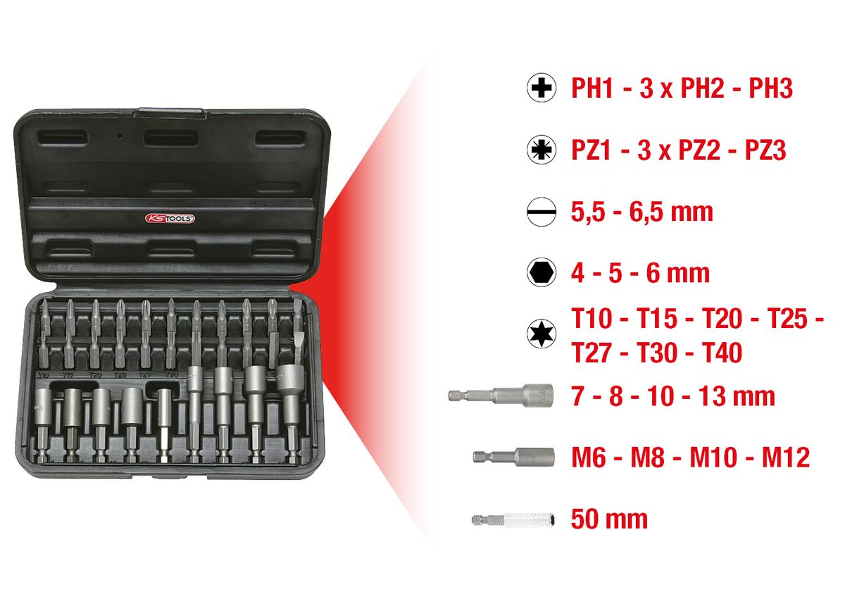 KS TOOLS 1/4" Bit- und Einschraubwerkzeug-Satz, 31-tlg ( 122.2100 ) - Toolbrothers