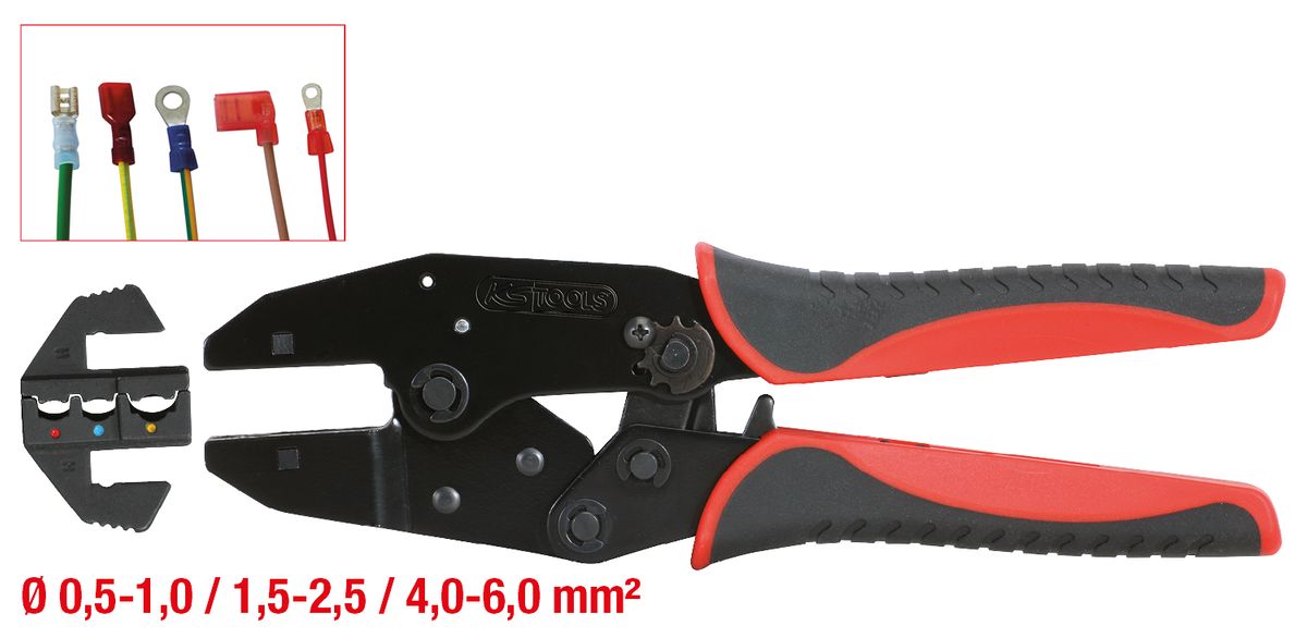 KS TOOLS Crimpzange für isolierte Kabelschuhe, 220mm ( 115.1425 ) - Toolbrothers